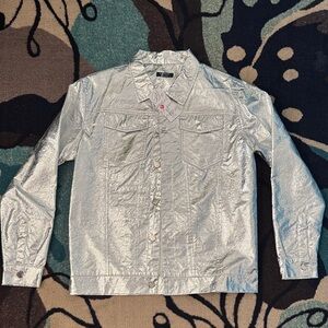 Unisex Silver Metallic Button-Up Jacket Size Small